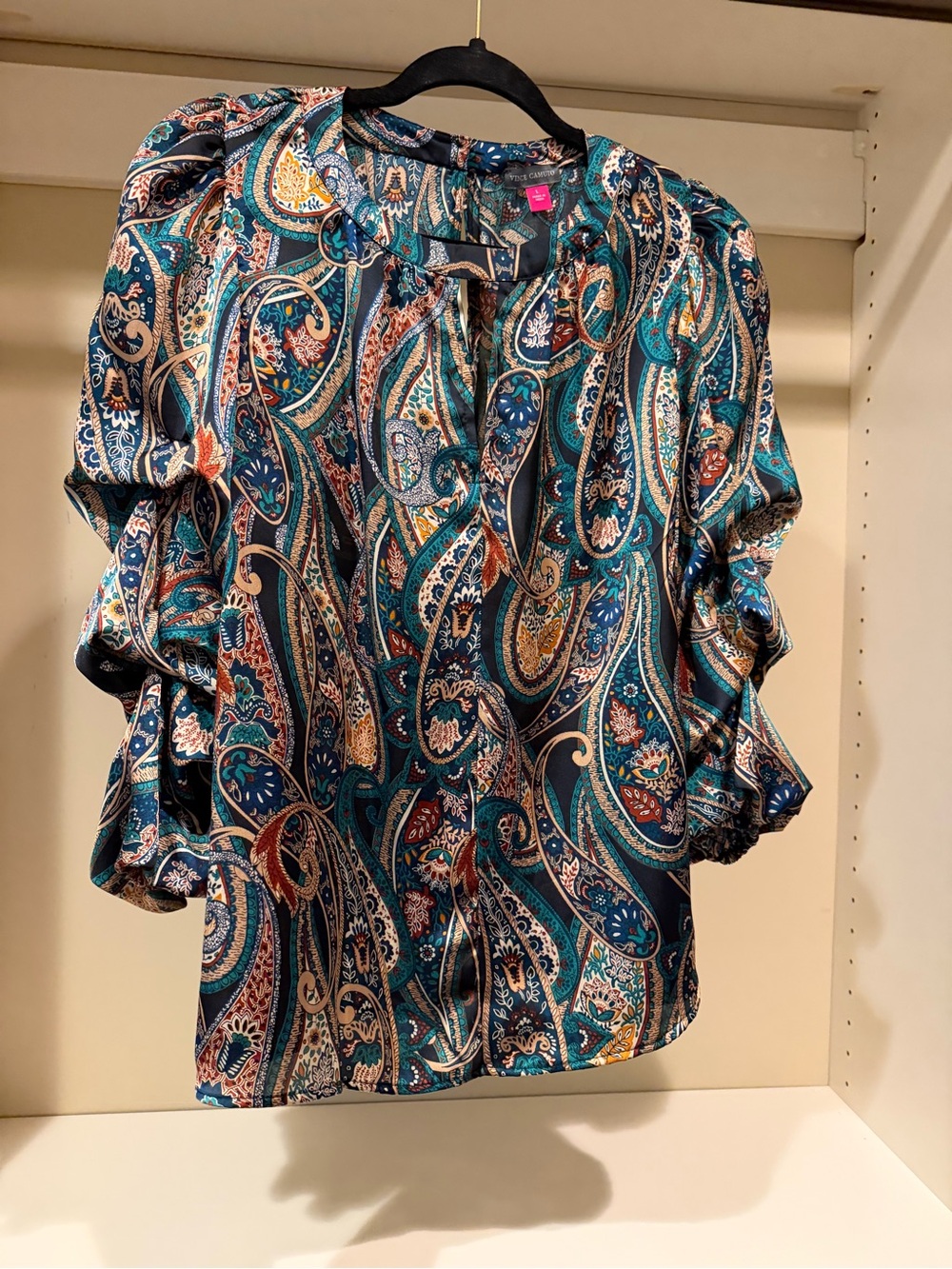 Women's Vince Camuto Teal Paisley Blouse - Long Sleeve - Picture 2 of 7